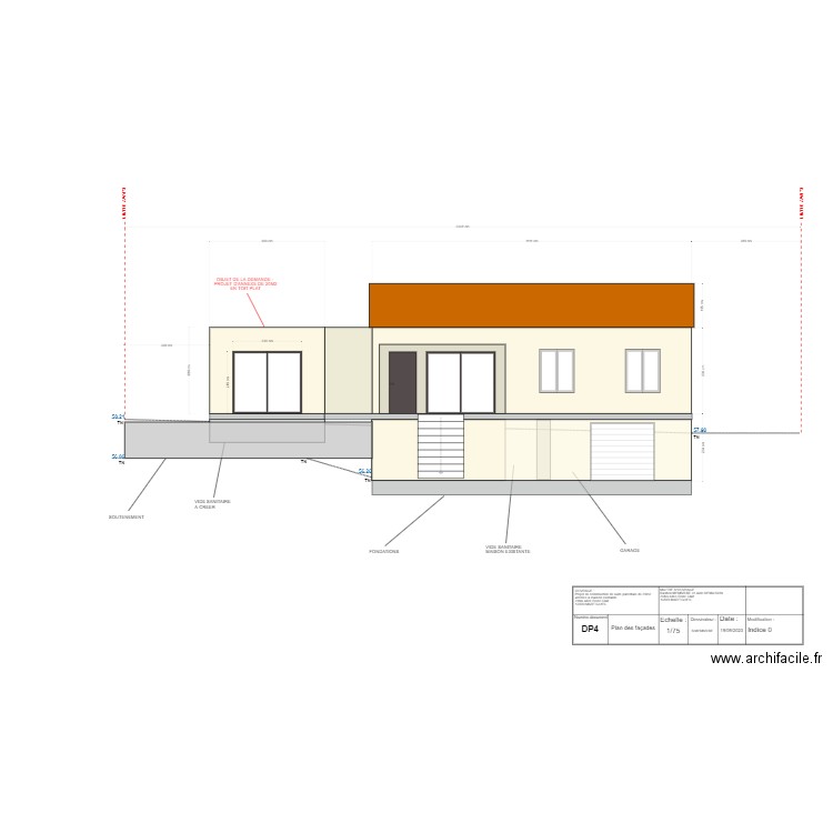 FACADE SUD - PROJET EXTENSION. Plan de 0 pièce et 0 m2