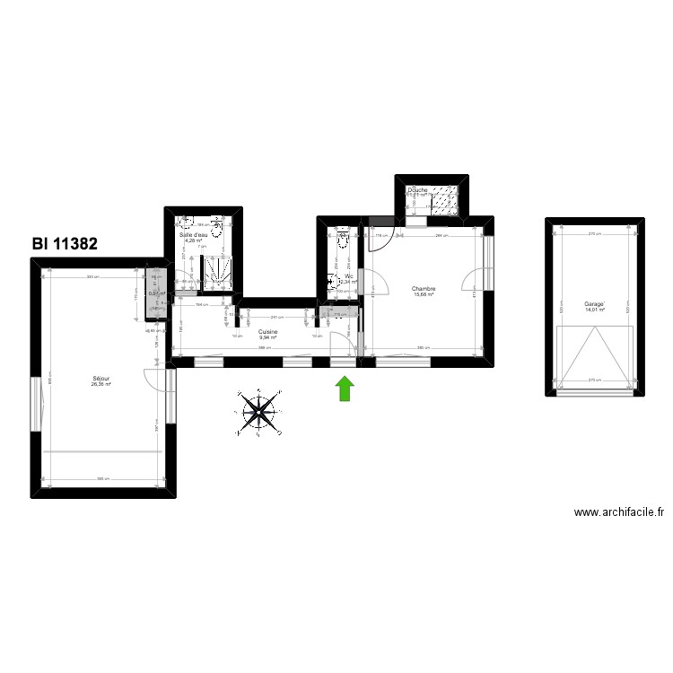 BI 11382. Plan de 8 pièces et 75 m2