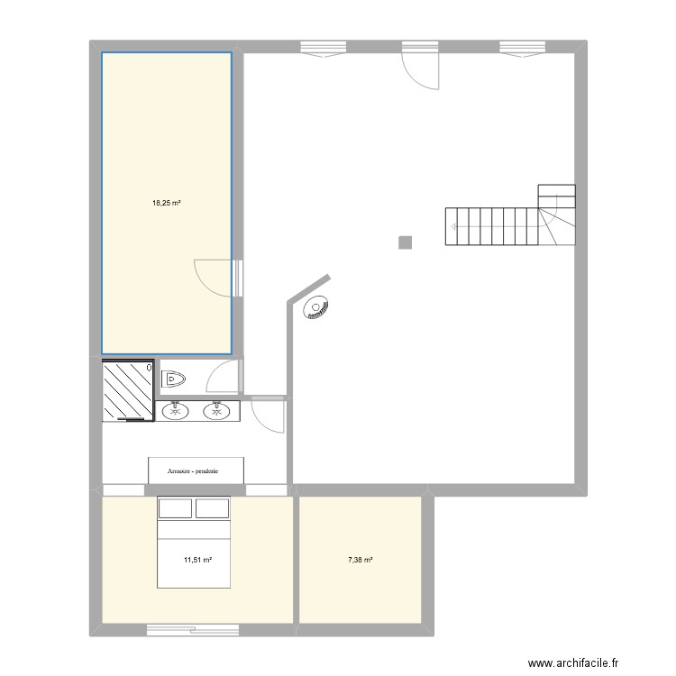 A&D. Plan de 3 pièces et 37 m2