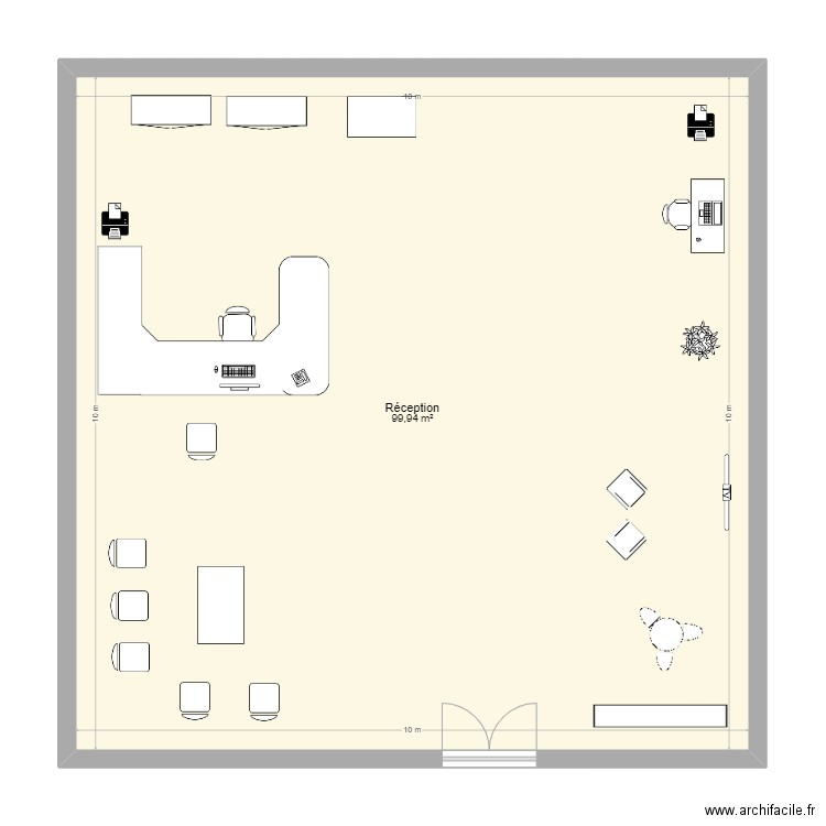 Bureau 10 x 10m. Plan de 1 pièce et 100 m2