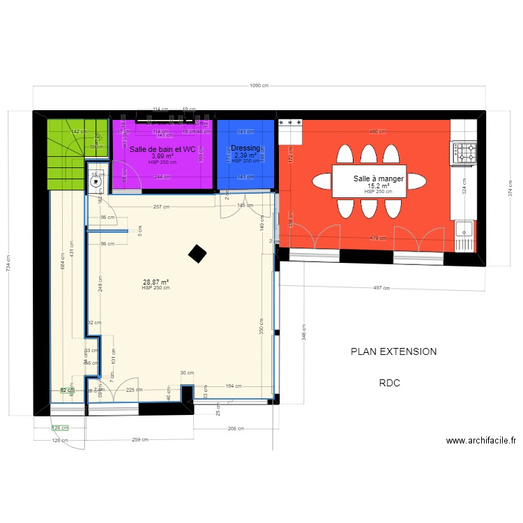 RDC FINAL AVEC COULOIR MEUBLE 2. Plan de 6 pièces et 51 m2