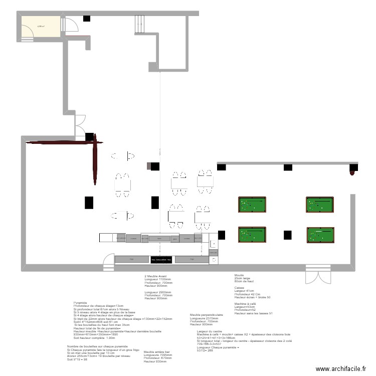 Bowling avec bar cote presque a jour. Plan de 0 pièce et 0 m2
