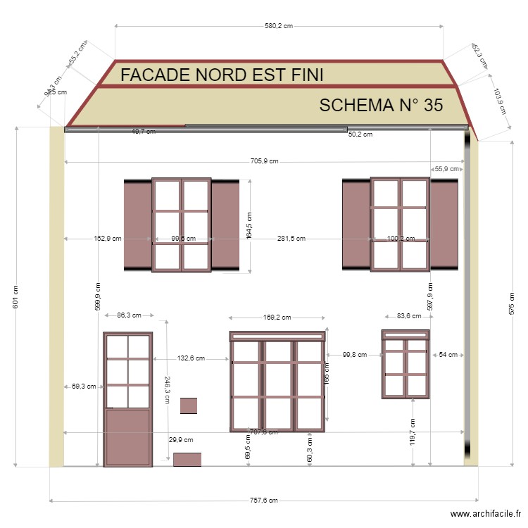 FACADE  COTE NORD OUEST FINI. Plan de 2 pièces et 7 m2