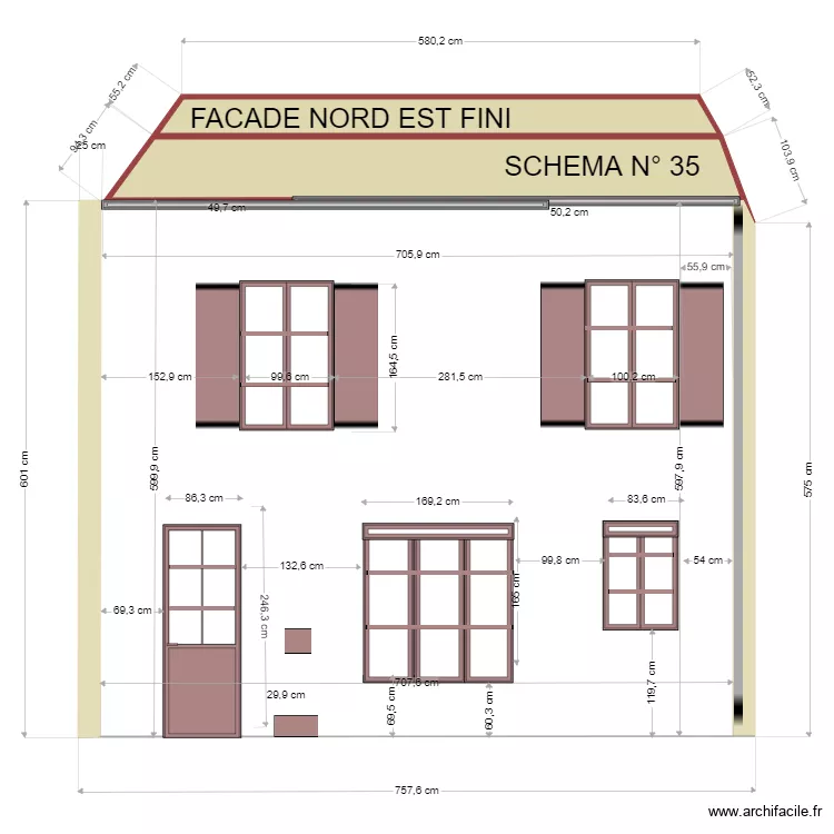 FACADE  COTE NORD OUEST FINI. Plan de 