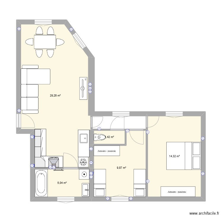 appartement. Plan de 9 pièces et 126 m2