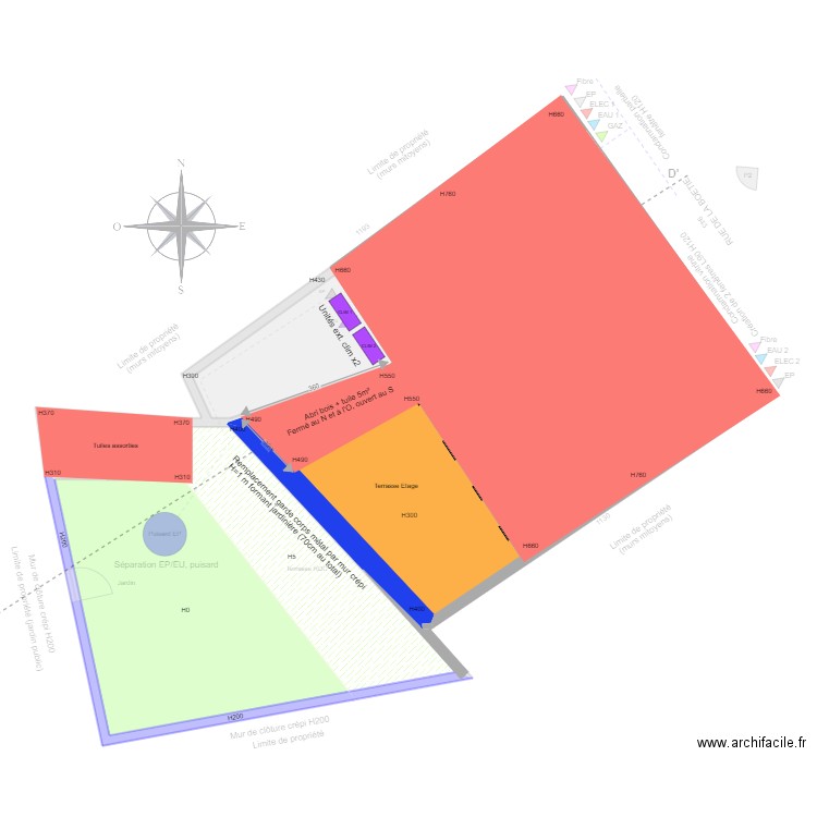 Plan de masse futur. Plan de 9 pièces et 260 m2