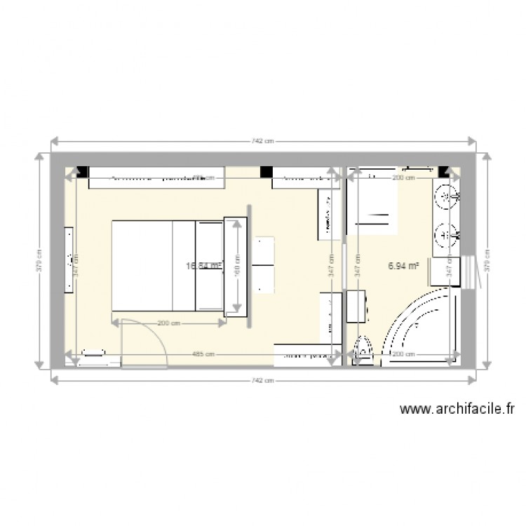 Chambre parentale lit dressing sdb . Plan de 0 pièce et 0 m2