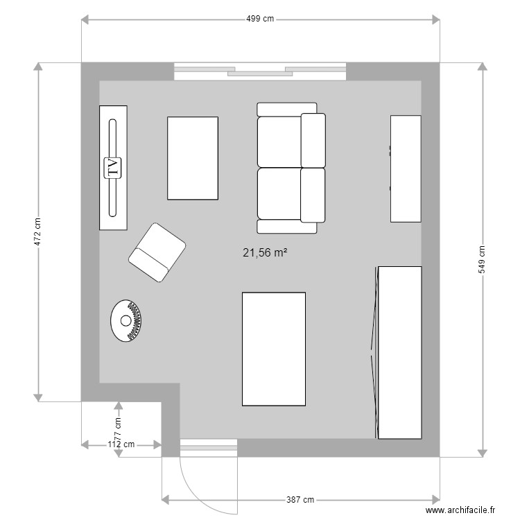 salle envolée. Plan de 1 pièce et 22 m2