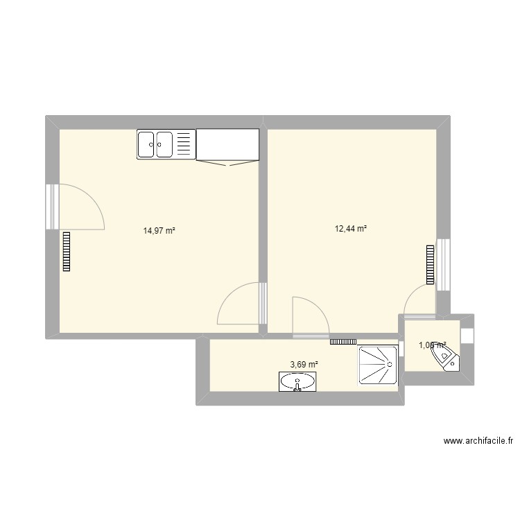 Projet LANNES - Existant. Plan de 4 pièces et 32 m2