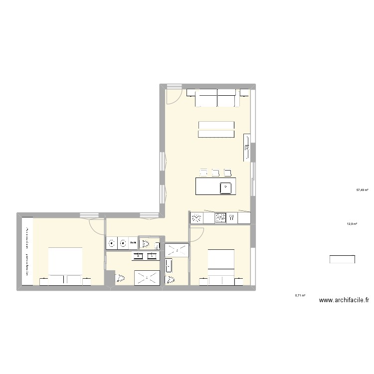 ayala 23  opcion 1. Plan de 3 pièces et 71 m2