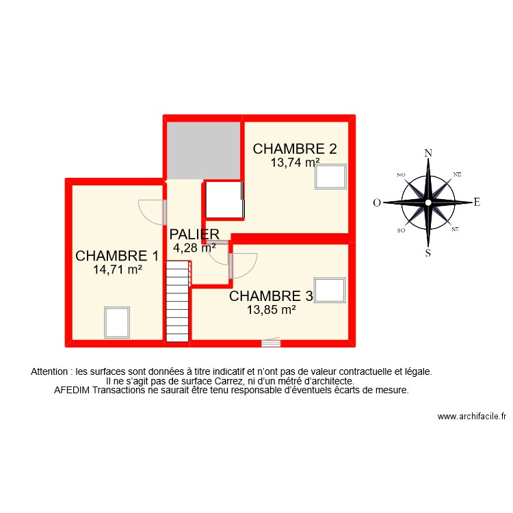 BI 7978 ETAGE 2. Plan de 7 pièces et 54 m2