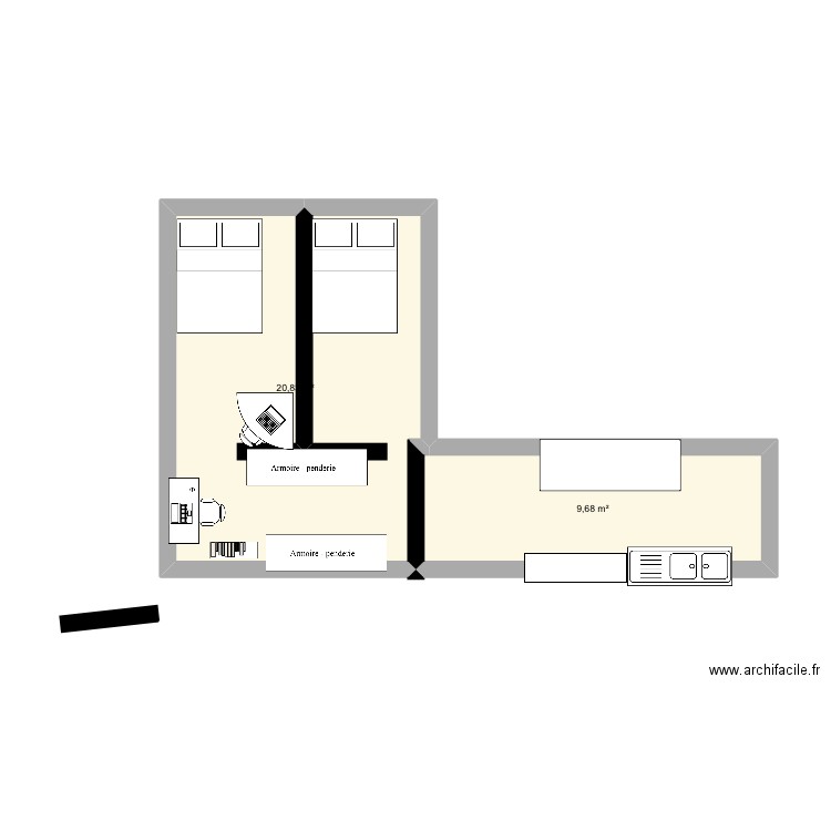 Chambre et cuisine . Plan de 0 pièce et 0 m2