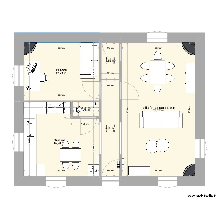 Plan RDC Sophie - aménagé. Plan de 6 pièces et 62 m2