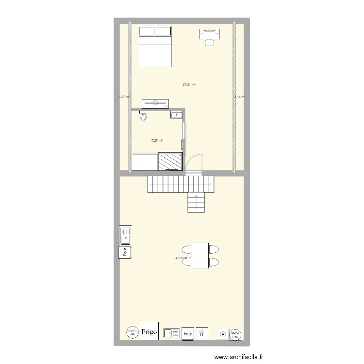 Appartement SDB fond. Plan de 5 pièces et 89 m2