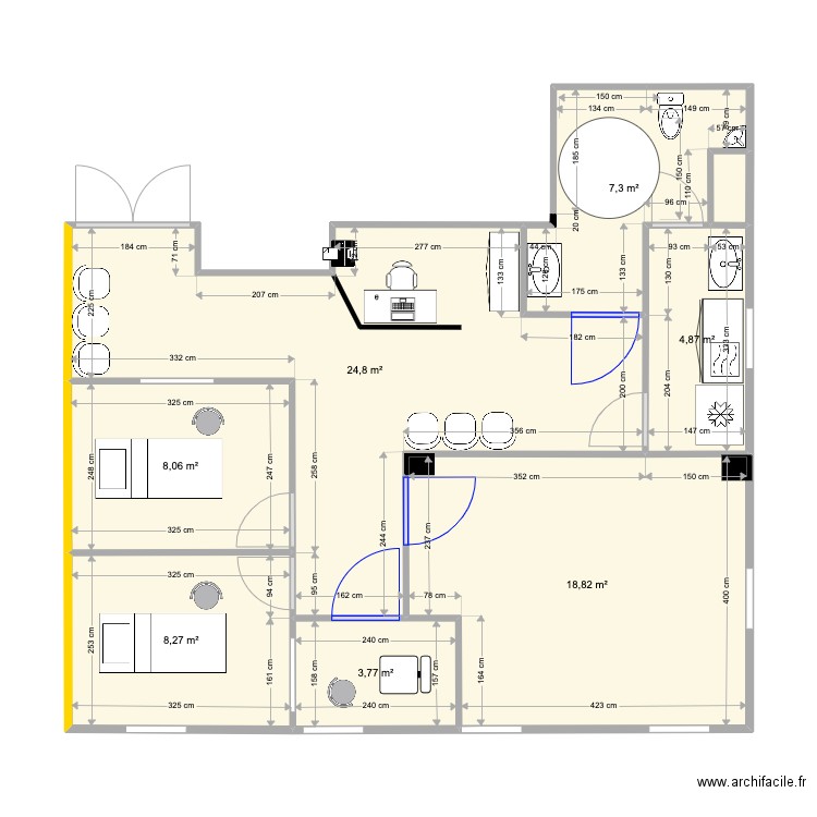 Projet cabinet 1. Plan de 8 pièces et 76 m2