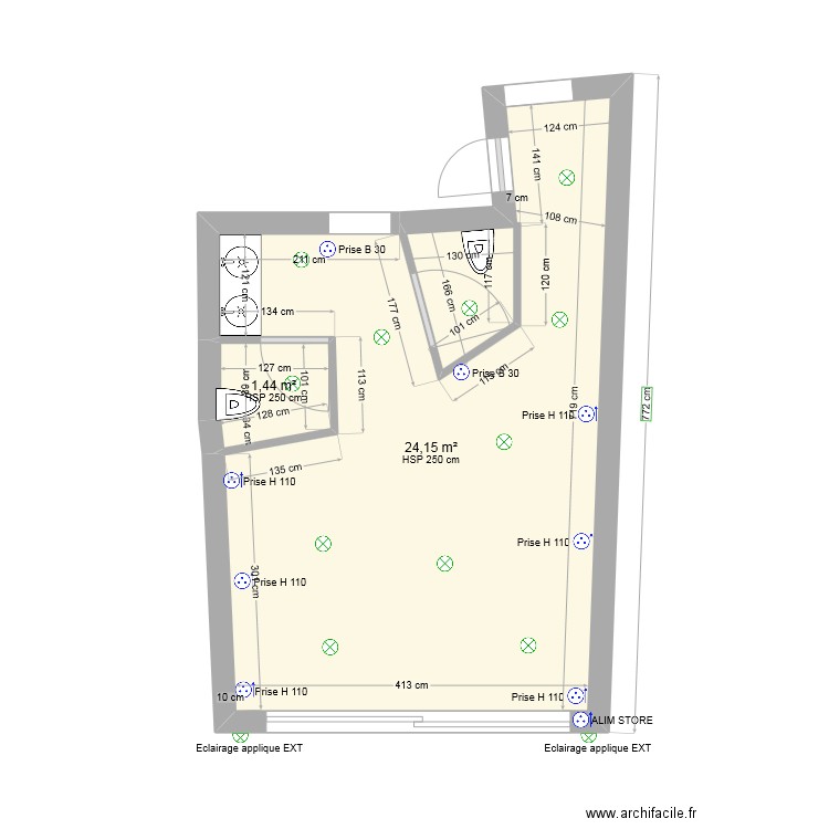 SALLE FOND PLAN TECHNIQUE. Plan de 2 pièces et 26 m2