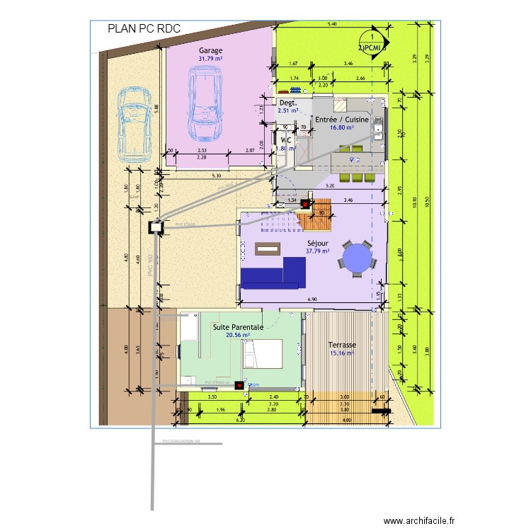 PC TECHNIQUE PVC CLAIN RDC . Plan de 3 pièces et 0 m2