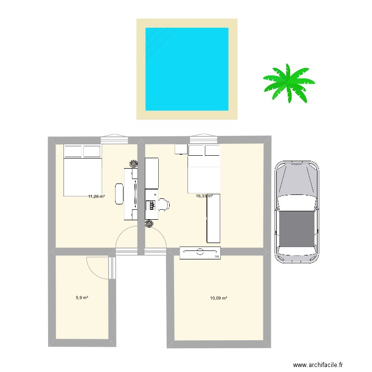 Chambre Léane. Plan de 4 pièces et 44 m2