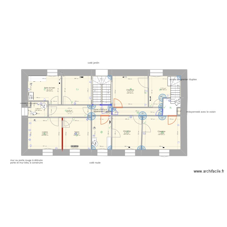 appartement nro 5 et 5bis complet. Plan de 12 pièces et 98 m2