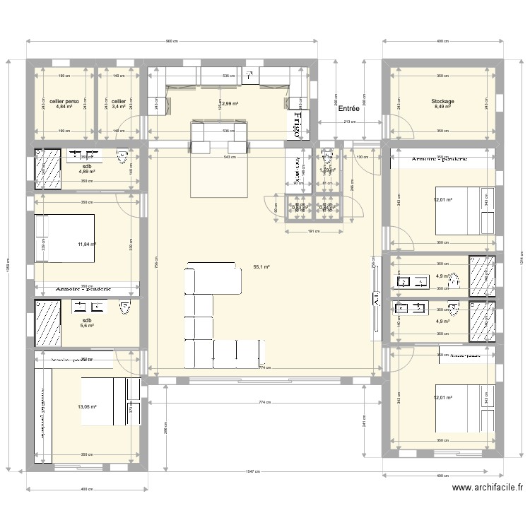 HILY 13062022. Plan de 16 pièces et 156 m2