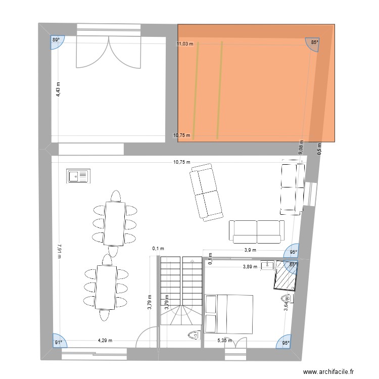 projet C4 global. Plan de 2 pièces et 163 m2