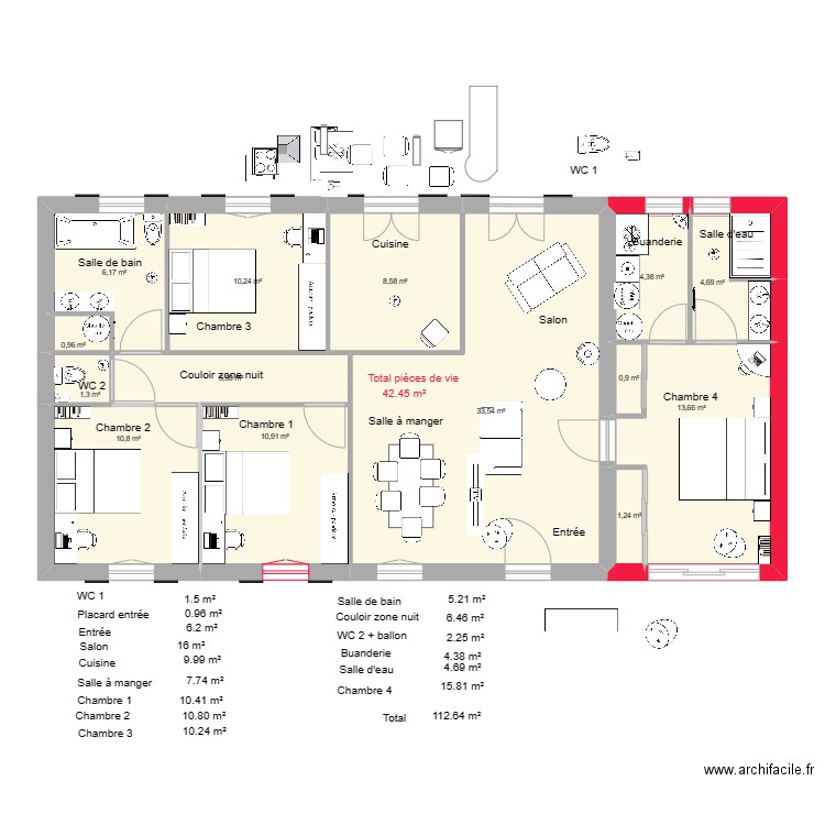 Zeb 14. Plan de 14 pièces et 113 m2