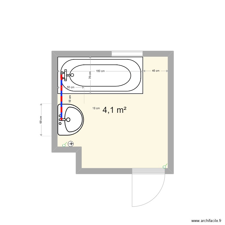 MALATRAY Existant. Plan de 1 pièce et 4 m2