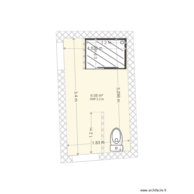 S D B. Plan de 1 pièce et 6 m2