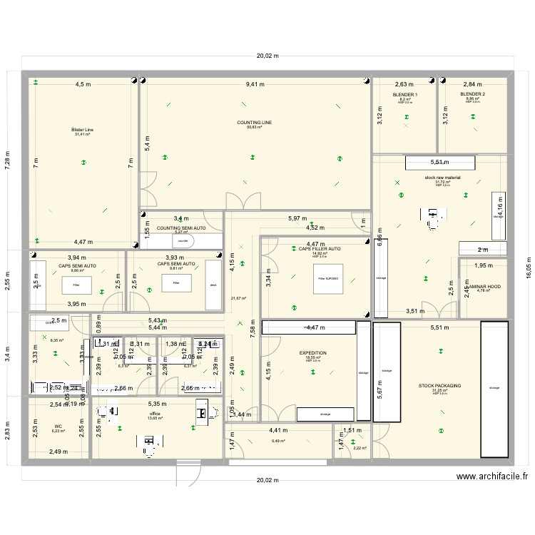 amata. Plan de 20 pièces et 297 m2