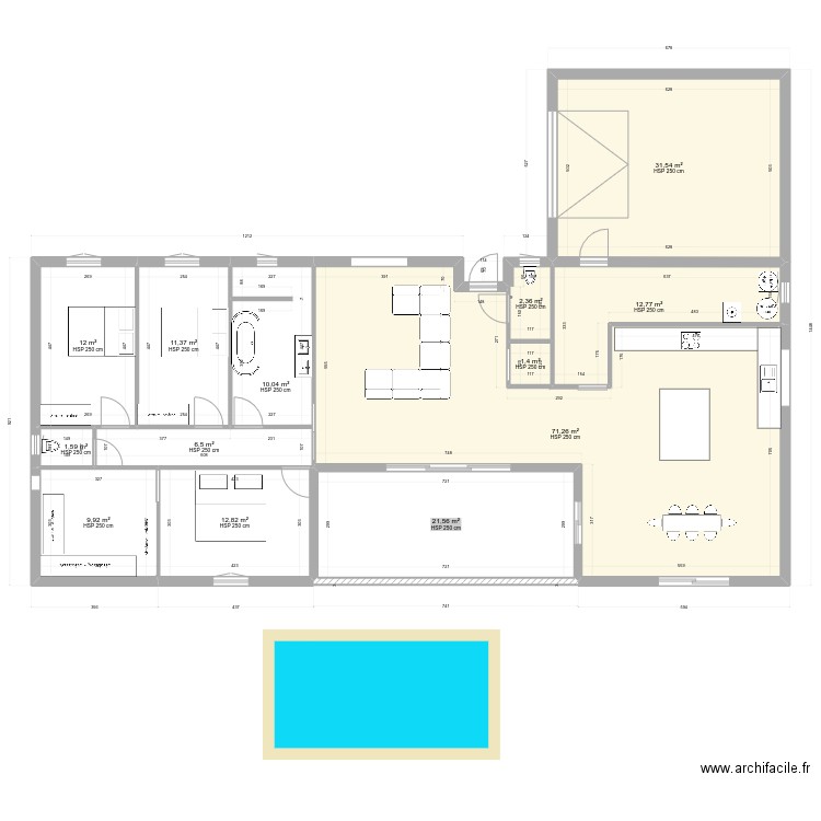 plan. Plan de 13 pièces et 205 m2