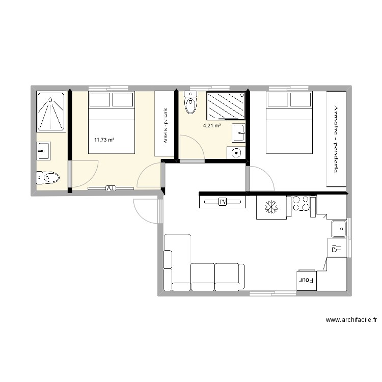 Plan Mobil Home 132. Plan de 2 pièces et 16 m2