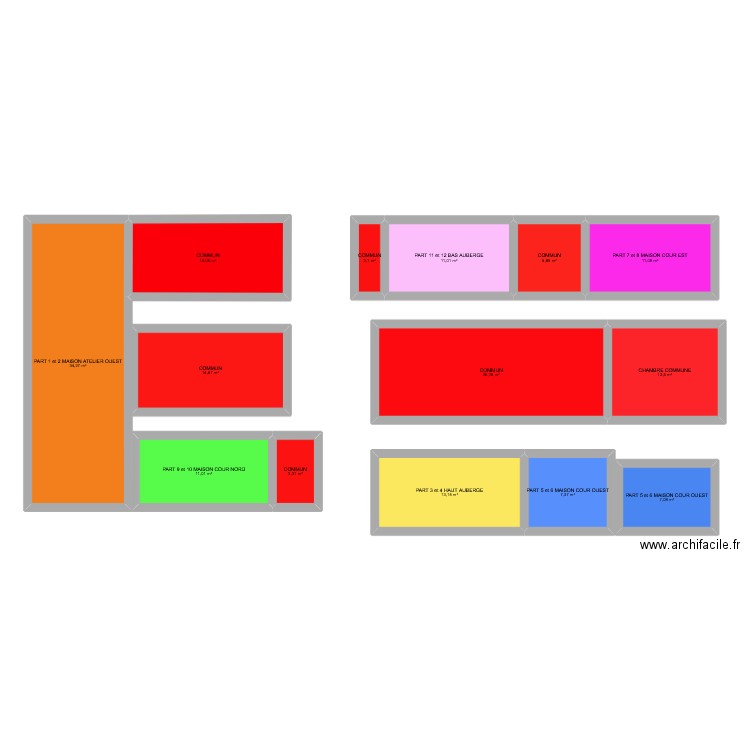 Atelier. Plan de 14 pièces et 174 m2