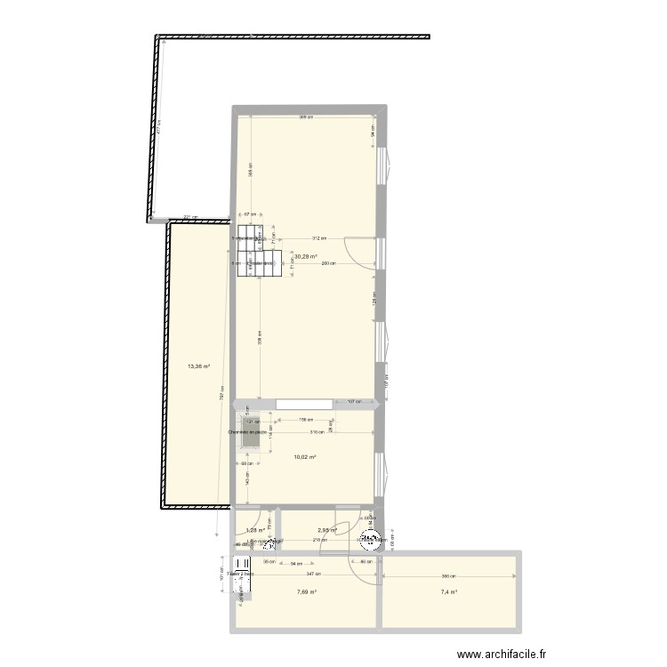 RAVOUX RDC1 EXISTANT. Plan de 7 pièces et 73 m2