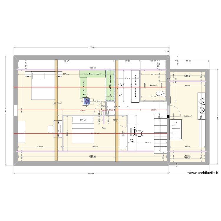 Plan maison Peguin . Plan de 7 pièces et 71 m2