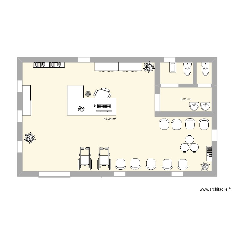 Plan bureau. Plan de 2 pièces et 52 m2