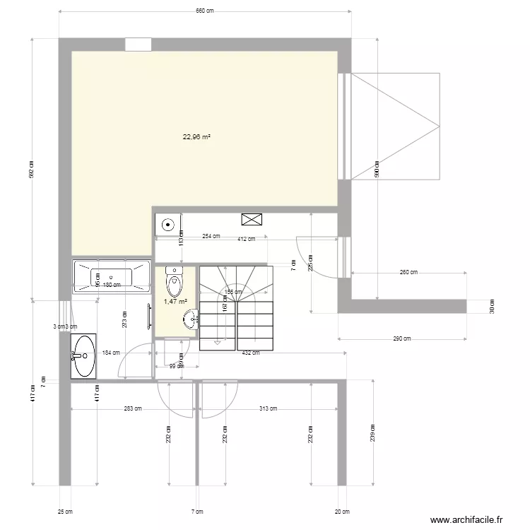 Aménagement partie NW de la maison V3. Plan de Aménagement partie NW de la maison V3. Plan de