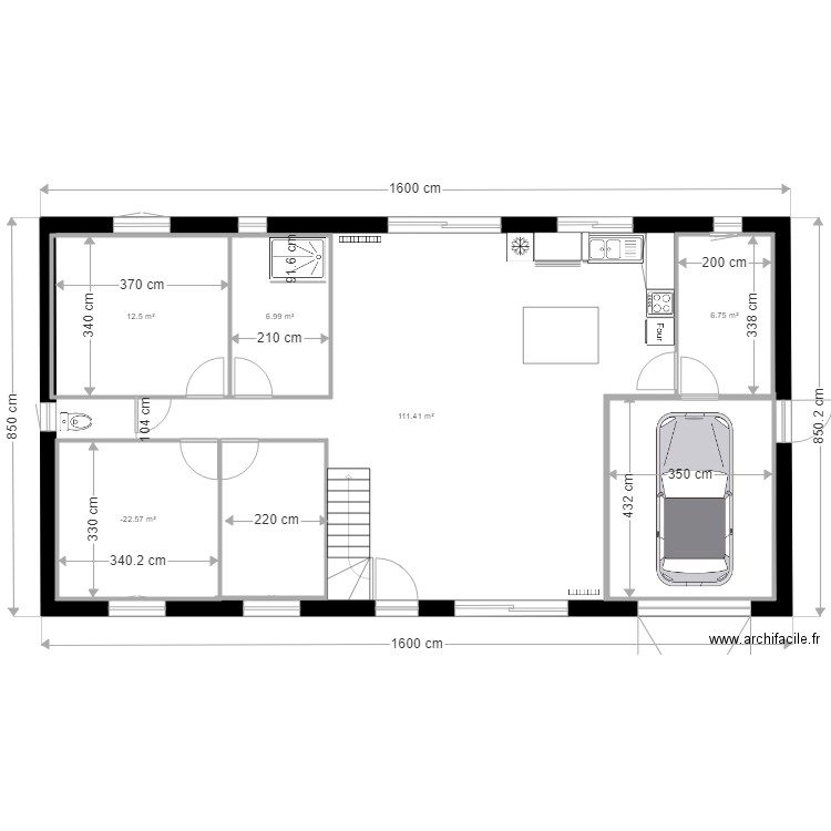 plan pièces cotées. Plan de 0 pièce et 0 m2