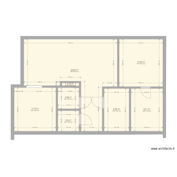 rez avec mesure. Plan de 8 pièces et 80 m2