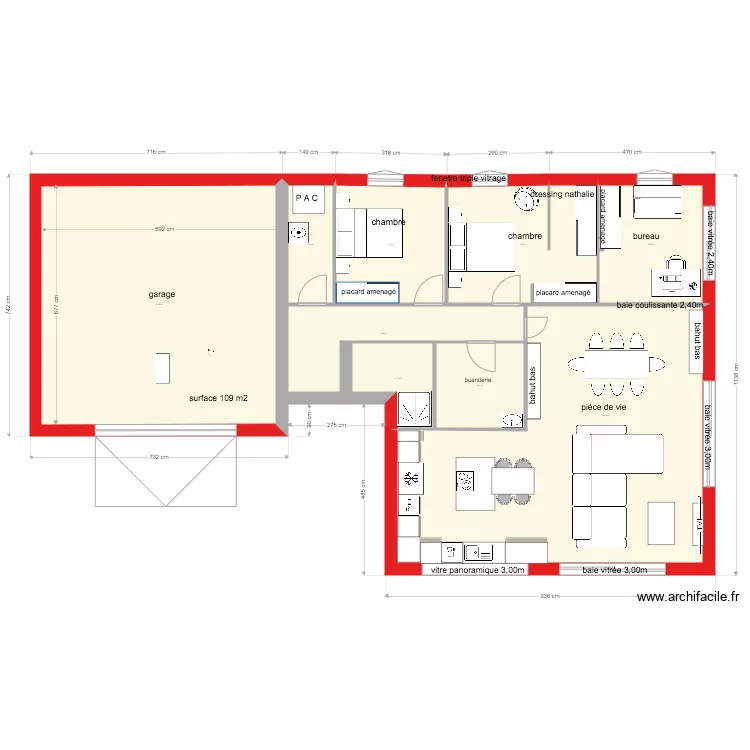 maison de 109 m2. Plan de 