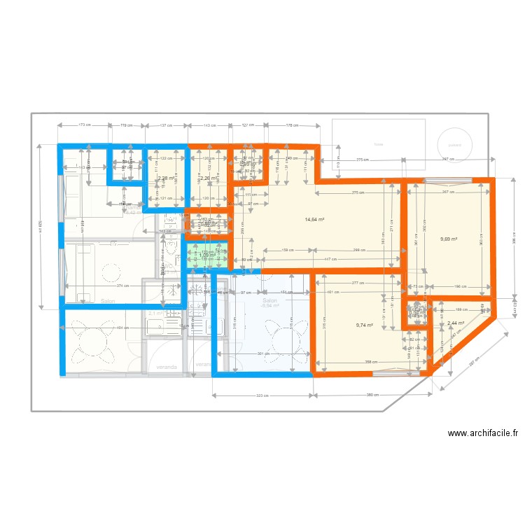 DOUALA CHAMBY7B. Plan de 25 pièces et 124 m2