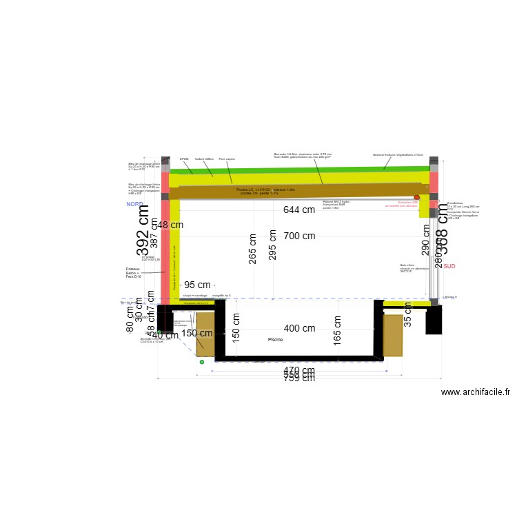 piscine coupe nord-sud béton v1. Plan de 0 pièce et 0 m2