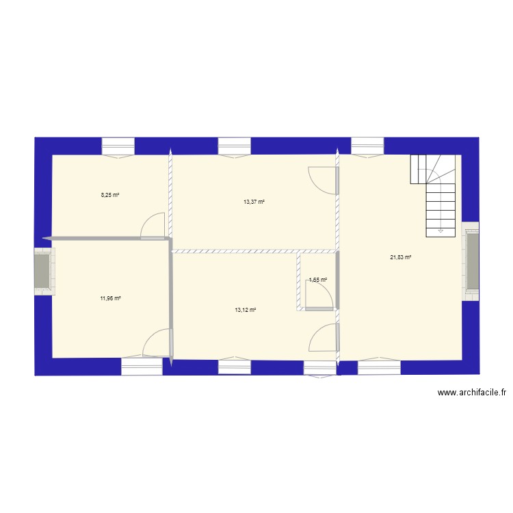 Ferme Sézelard état actuel. Plan de 6 pièces et 70 m2