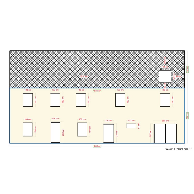 vu facade avant Avant modif. Plan de 2 pièces et 177 m2