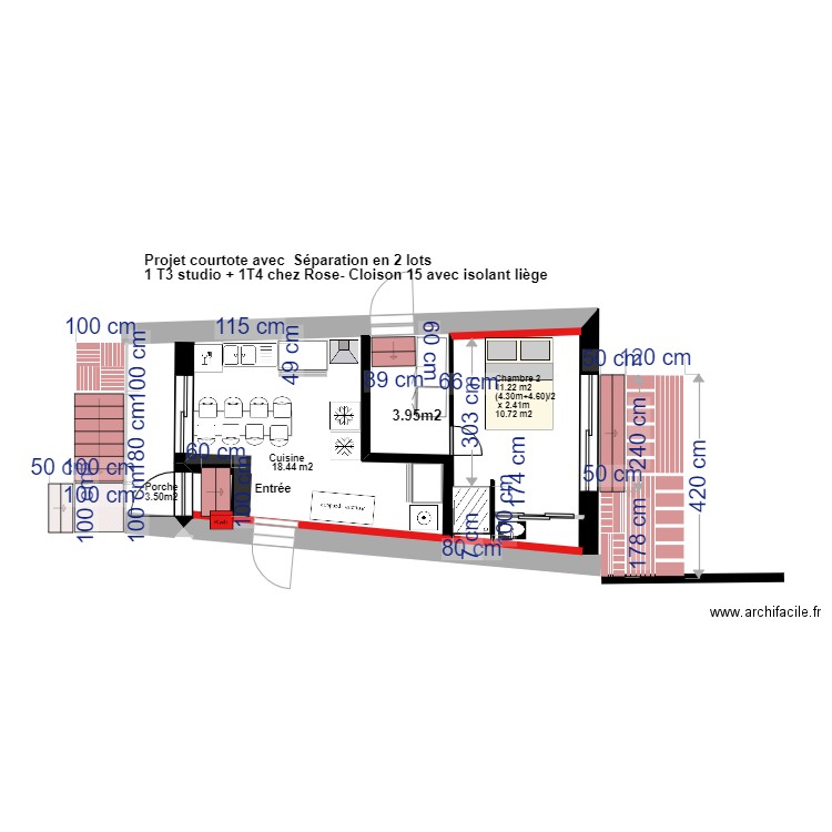 plan courtote 2D après travaux séparation en 2 LOTS T3/T4. Plan de 0 pièce et 0 m2