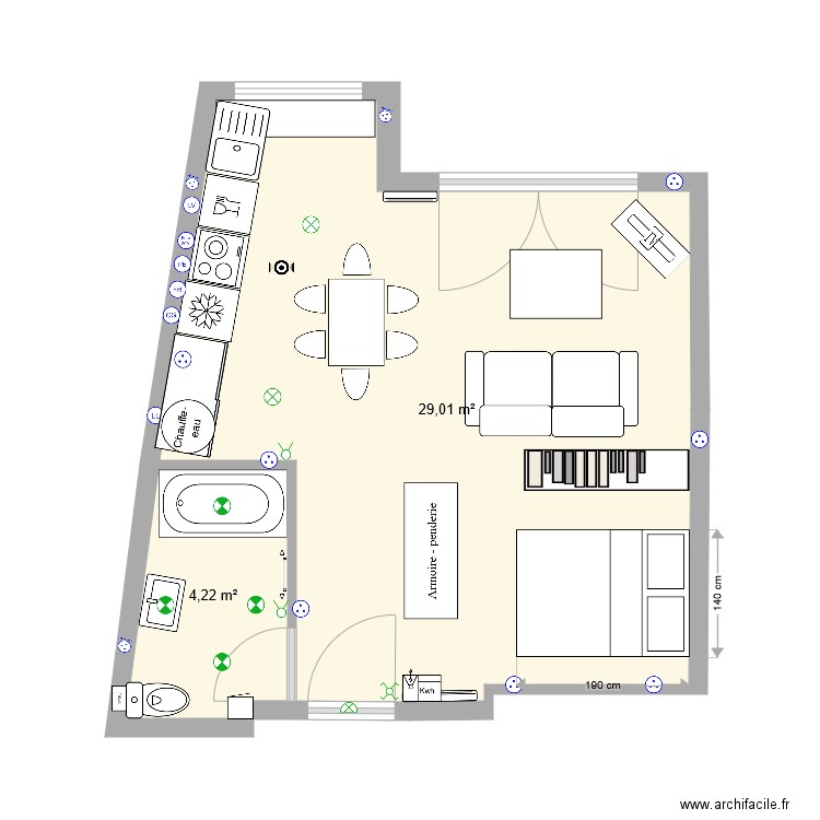 Le Perreux 6. Plan de 2 pièces et 33 m2