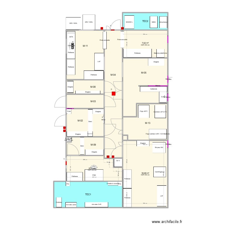 Layout final. Plan de 16 pièces et 116 m2
