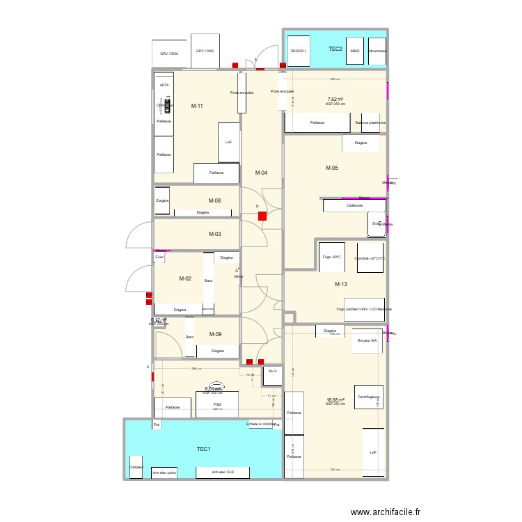 Layout final. Plan de 14 pièces et 100 m2