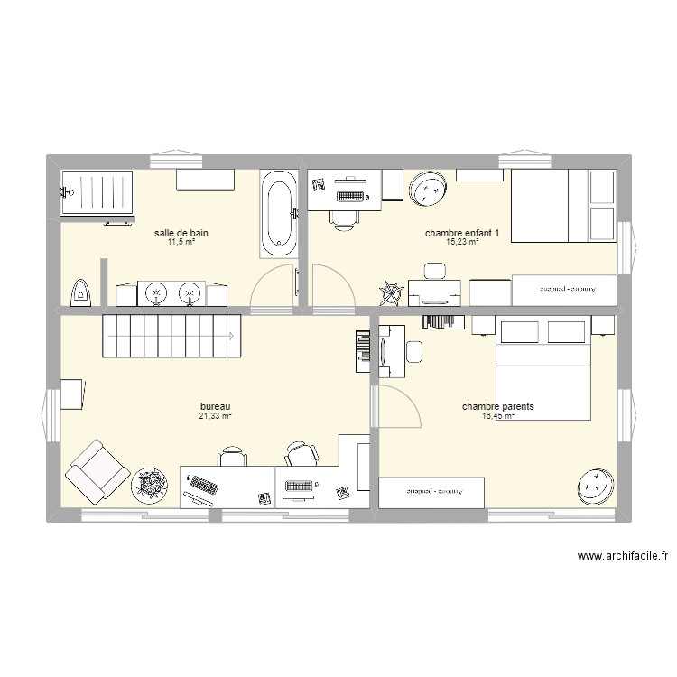 premier. Plan de 4 pièces et 65 m2