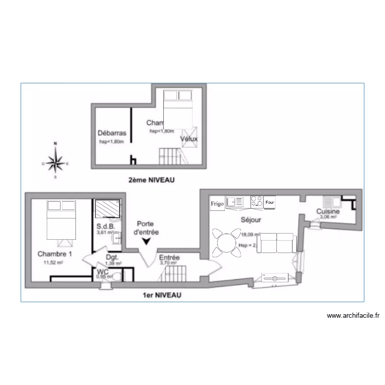 plan ameublement - 42m2. Plan de 