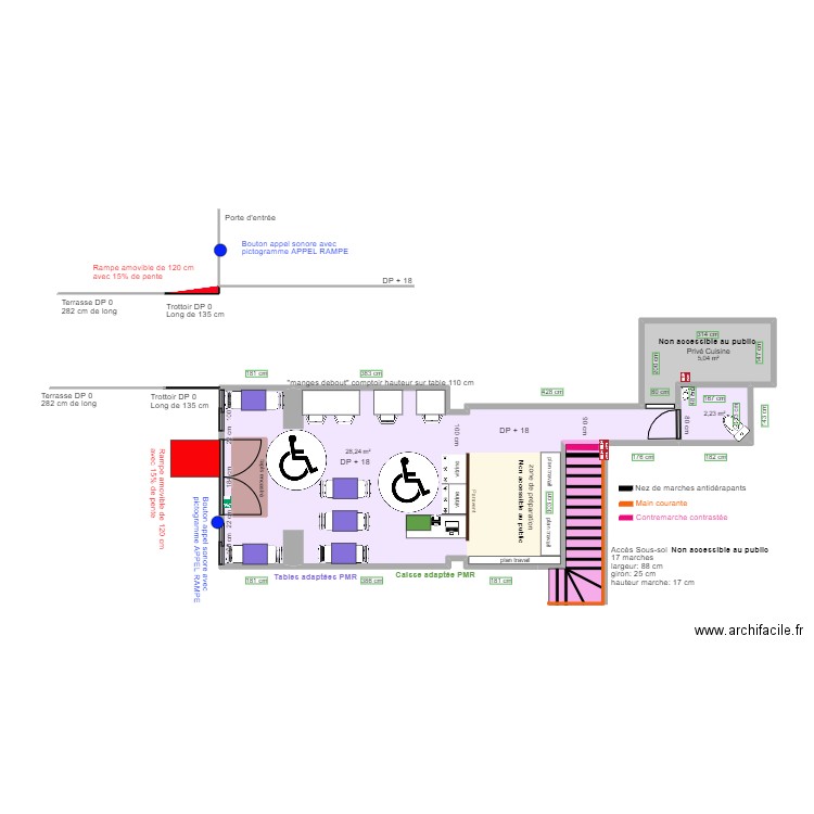 LES SAVEURS BERBERES RDC APRES TRAVAUX espaces rotation. Plan de 5 pièces et 50 m2